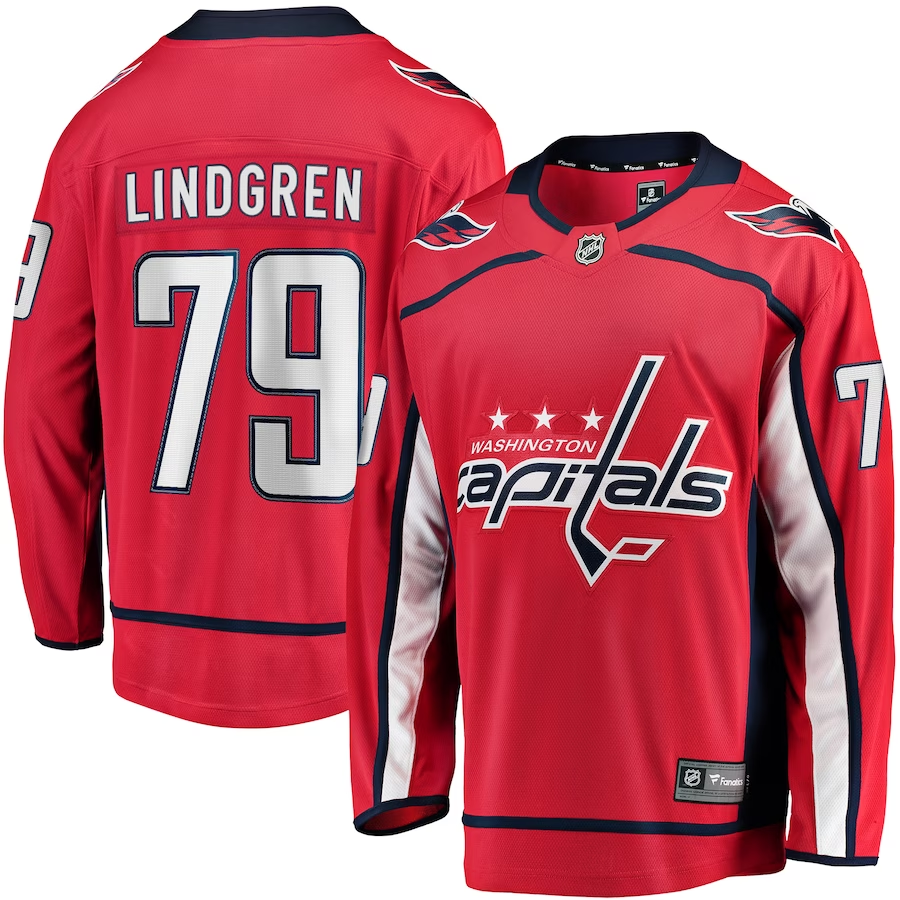Men's Washington Capitals Charlie Lindgren #79 Red Home Breakaway Jersey